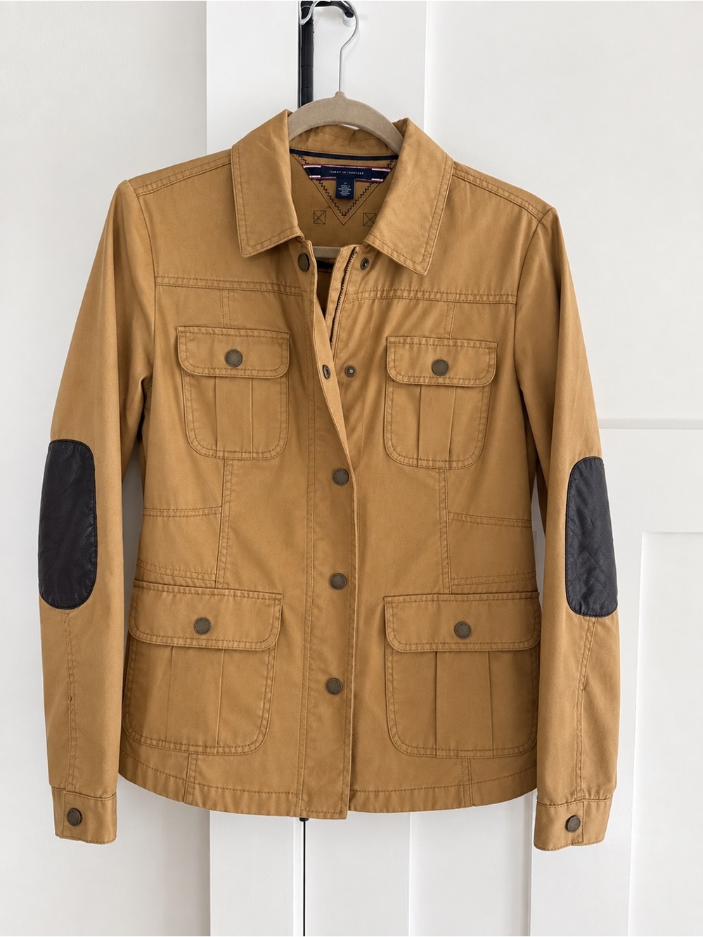 Tommy Hilfiger Coated Cotton Twill Field Utility Jacket Camel Khaki Pockets M